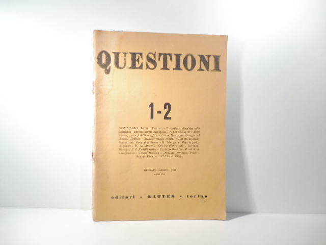 Questioni. Bimestrale di cultura, 1-2, gennaio-marzo 1960